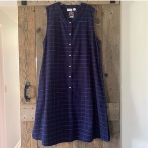 Women’s L VERMONT COUNTRY STORE Navy Red Plaid Flannel Sleeveless A-Line Dress